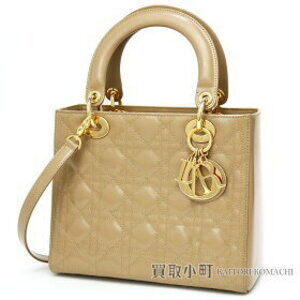 Christian Dior Lady Handbag Cannage Stitching Beige Mirror Calfskin Leather